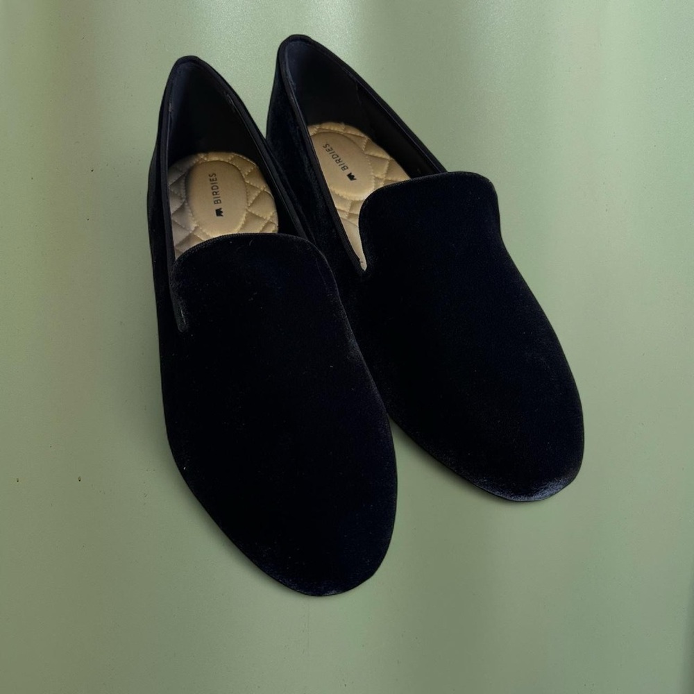 Birdies "The Starling" Black Velvet loafers.